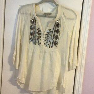 Vintage America Cream Embellished Tunic with Mandarin Collar